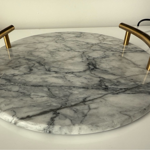 Marble Round Tray with Gold Handles - Picture 2 of 5